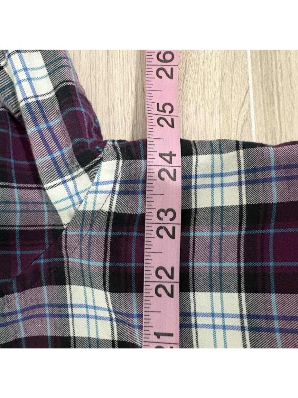 Le Tigre Purple Plaid Flannel Button Front Long Sleeve Shirt - Picture 13 of 14